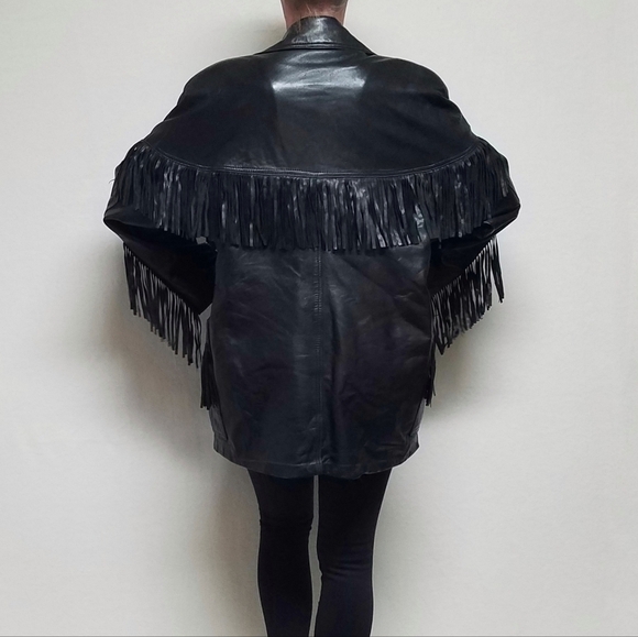 Marvin Richards Vintage Black Butter Soft Leather Fringe Side-Zip Moto Jacket - Picture 4 of 16